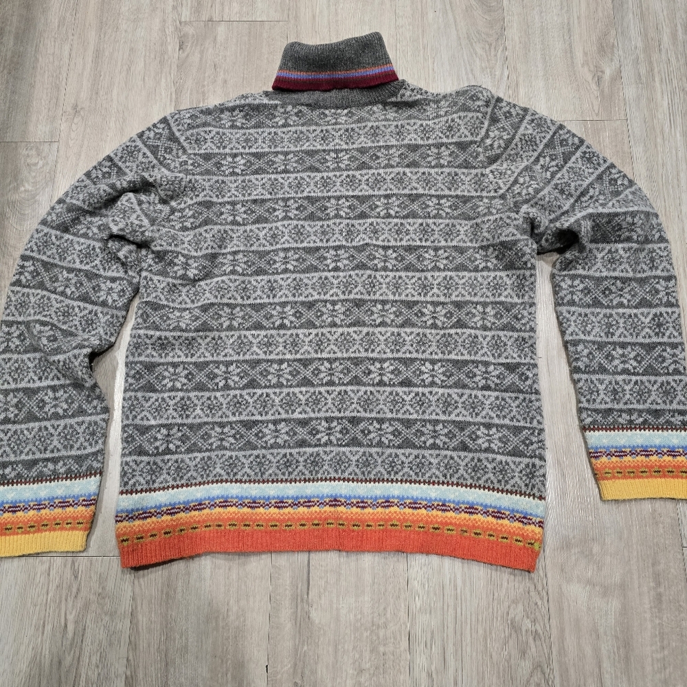 100% Lambswool Sweater Womens Sz L Old Navy Turtleneck Gray Orange Blue Stripes - Picture 4 of 9